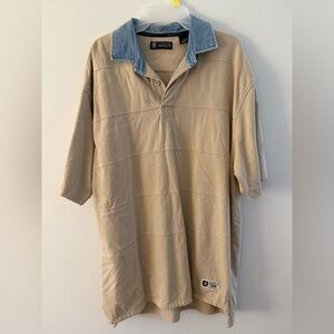 Varsity Tan Polo with Denim Blue Collar